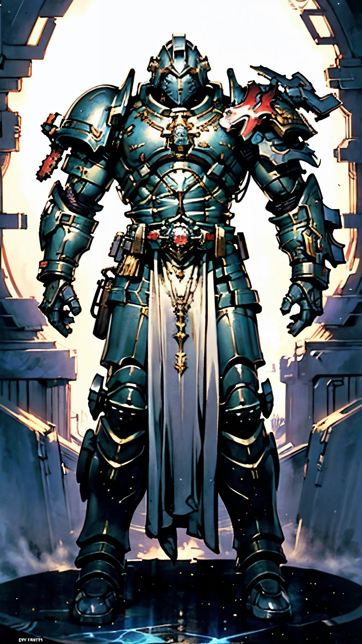 (masterpiece:1.5, best quality:1.5, extremely delicate:1.5), ((male:1.5)), a man wearing a full-face helmet, a biotech armored combat suit, green eyes, (a composite layered chest armor), fully enclosed shoulder guards, matching arm and leg guards, a belt of gemstone, (the color scheme is primarily Blue with White and Red accents), the design balances heavy with agility, a high-tech bio-mecha armor, (Armor Concept Inspired by Space Marines, stand of a futuristic sci-fi city), this character embodies a finely crafted Space Marines in anime style, exquisite and mature manga art style, (element, plasma, energy, the armor glows), metallic, high definition, highres, ultra-detailed, ultra-fine painting, professional, perfect body proportions, golden ratio, anatomically correct, symmetrical face, extremely detailed eyes and face, high quality eyes, creativity, RAW photo, UHD, 32k, Natural light, cinematic lighting, masterpiece-anatomy-perfect