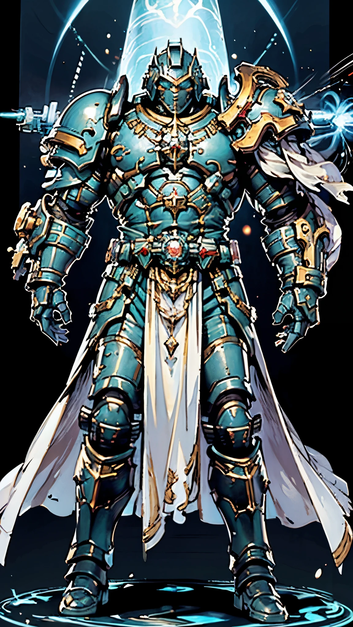 (masterpiece:1.5, best quality:1.5, extremely delicate:1.5), ((male:1.5)), a man wearing a full-face helmet, a biotech armored combat suit, green eyes, (a composite layered chest armor), fully enclosed shoulder guards, matching arm and leg guards, a belt of gemstone, (the color scheme is primarily Blue with White and Red accents), the design balances heavy with agility, a high-tech bio-mecha armor, (Armor Concept Inspired by Space Marines, stand of a futuristic sci-fi city), this character embodies a finely crafted Space Marines in anime style, exquisite and mature manga art style, (element, plasma, energy, the armor glows), metallic, high definition, highres, ultra-detailed, ultra-fine painting, professional, perfect body proportions, golden ratio, anatomically correct, symmetrical face, extremely detailed eyes and face, high quality eyes, creativity, RAW photo, UHD, 32k, Natural light, cinematic lighting, masterpiece-anatomy-perfect