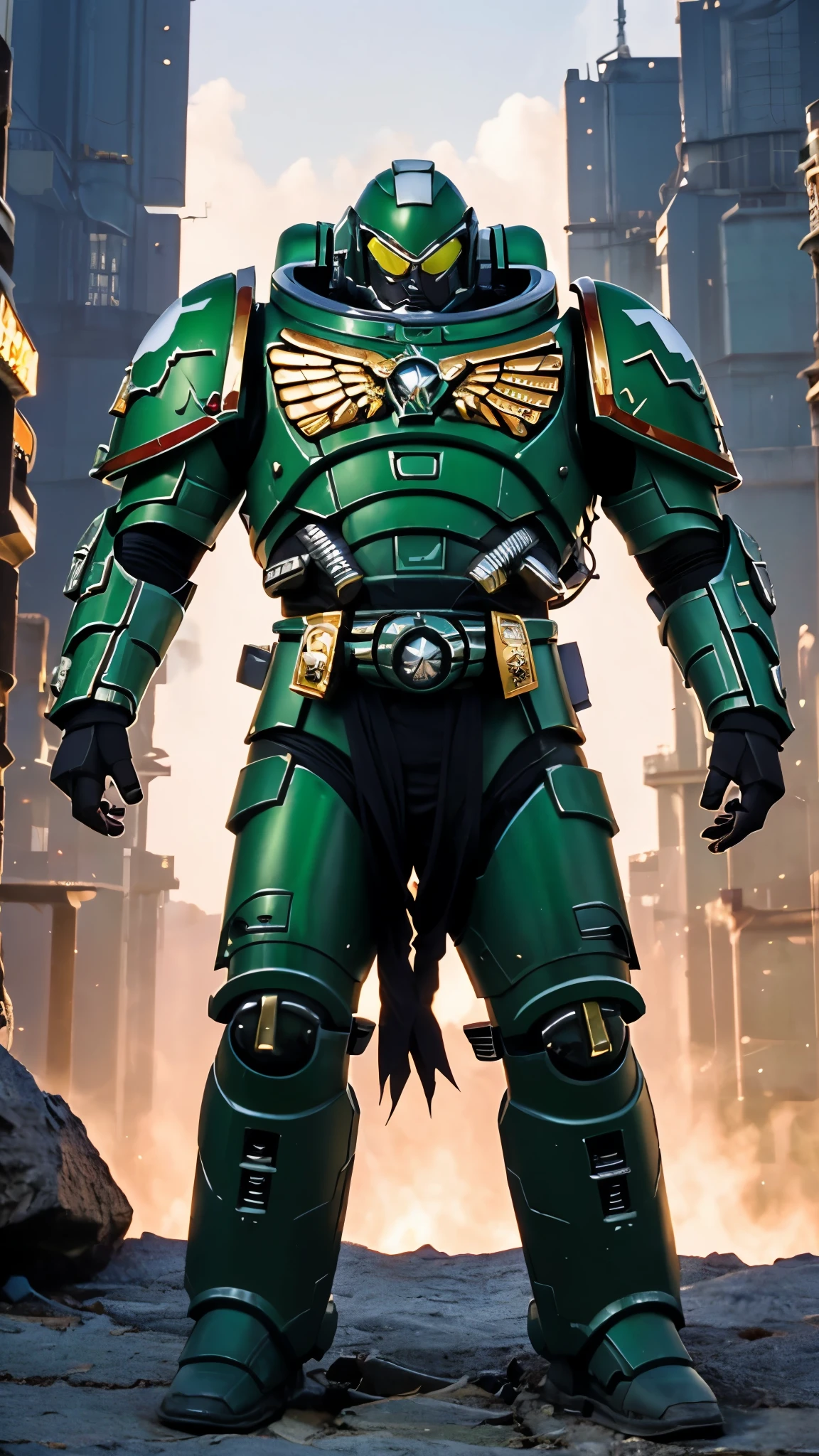 (masterpiece:1.5, best quality:1.5, extremely delicate:1.5), ((male:1.5)), a man wearing a full-face helmet, a biotech armored combat suit, green eyes, (a composite layered chest armor), fully enclosed shoulder guards, matching arm and leg guards, a belt of gemstone, (the color scheme is primarily Blue with White and Red accents), the design balances heavy with agility, a high-tech bio-mecha armor, (Armor Concept Inspired by Space Marines, stand of a futuristic sci-fi city), this character embodies a finely crafted Space Marines in anime style, exquisite and mature manga art style, (element, plasma, energy, the armor glows), metallic, high definition, highres, ultra-detailed, ultra-fine painting, professional, perfect body proportions, golden ratio, anatomically correct, symmetrical face, extremely detailed eyes and face, high quality eyes, creativity, RAW photo, UHD, 32k, Natural light, cinematic lighting, masterpiece-anatomy-perfect