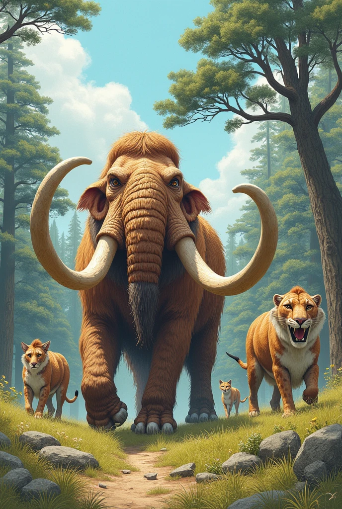 a huge brown bear, hunting and eating dinosaurs, primordial jungle, (best quality,4k,8k,highres,masterpiece:1.2),ultra-detailed,(realistic,photorealistic,photo-realistic:1.37),HDR,UHD,studio lighting,ultra-fine painting,sharp focus,physically-based rendering,extreme detail description,professional,vivid colors,bokeh,detailed bear anatomy,detailed dinosaur anatomy,lush tropical foliage,ancient trees,dense undergrowth,dramatic lighting,warm color palette,dynamic motion blur