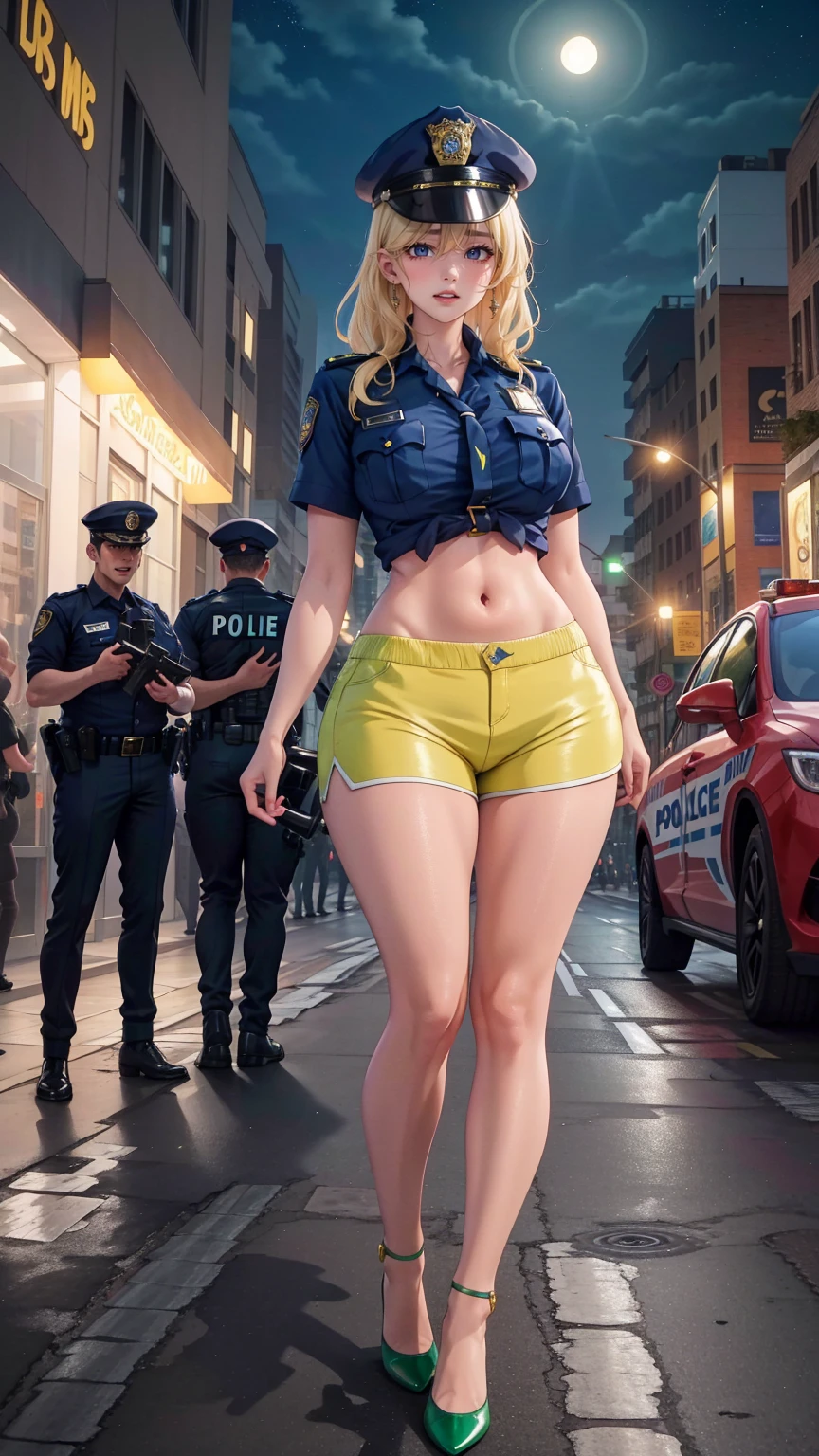 tanned blonde, Bob haircut, Two girlfriends, muscular legs, muscular calves, Strong legs, muscular hips, wide thighs, Curvy hips, high-heeled sandals, tights in a net, Stiletto heels, Women's business suit with short shorts, large ring earrings, He really wants to pee, desperately running down the street, Coming soon, wants to pee, desperately wants to pee, wants to urinate, Cross-legged, An expression of shame on his face, confusion, Desperation on the face, crying, holding on to his stomach, crumples the hem of the skirt with his hands, Knees clenched together, Clenched hips, An expression of shame on his face, confusion, bites his lower lip, full bladder, terribly wants to go to the toilet, anatomically correct, realisti, side glance
