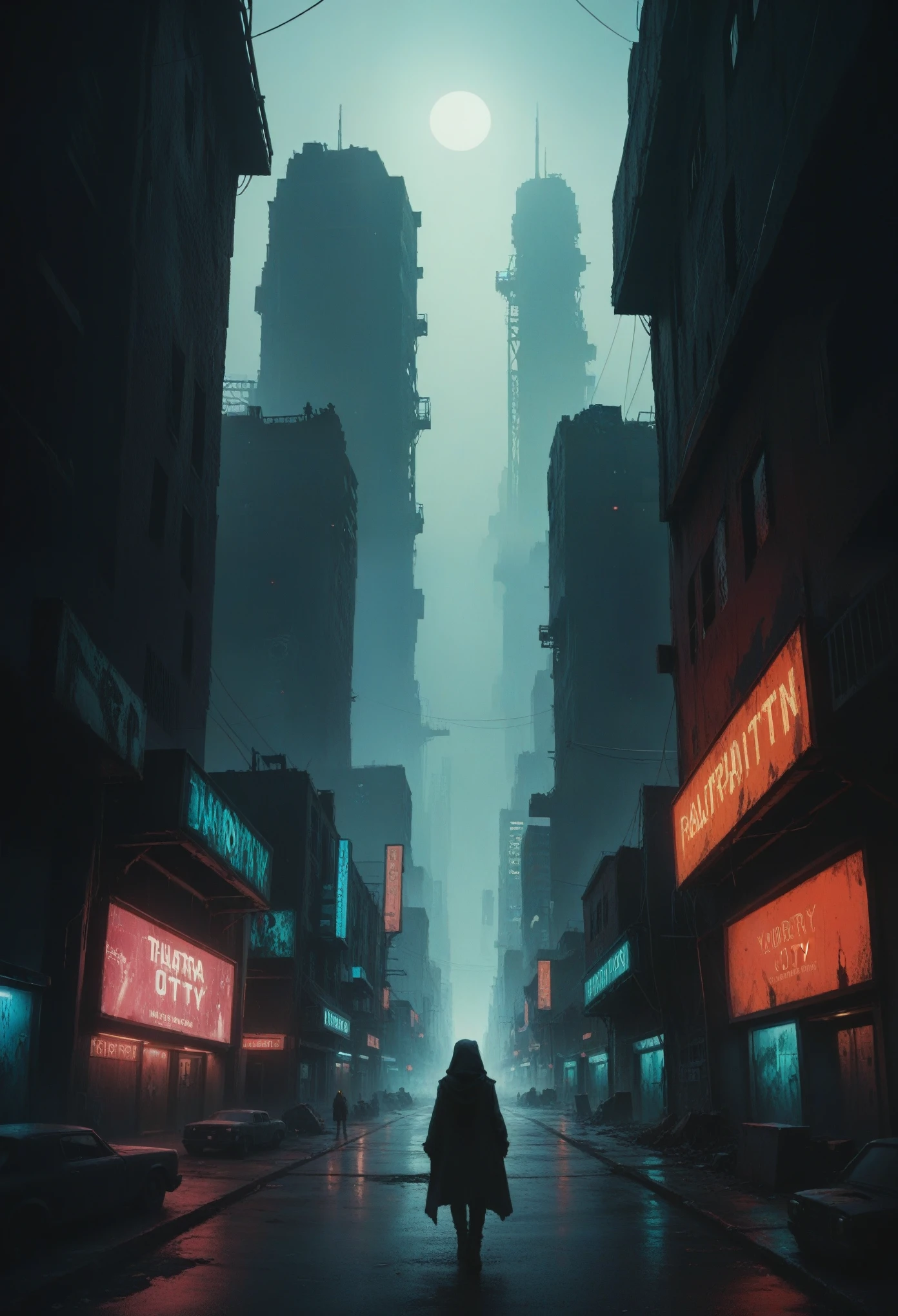 dystopian future city, an apocalyptic war, double exposure inside the silhouette of a women’s upper_body. Non-representational, vibrant colors and shapes, expression of feelings, imaginative, highly detailed.