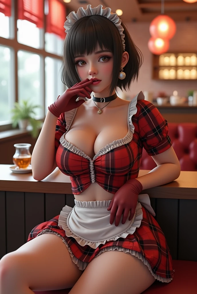 (masterpiece, best quality, ultra detailed, absurdres:1.5), 1girl, (sexy, beautiful woman, perfect face, perfect eyes, perfect female body, large breasts:1.5), (<lora:Slutty_waitress-10:0.7>, slut_waitress, long hair, bangs, cleavage, standing, detached collar, bowtie, strapless leotard, highleg leotard, thighhighs, thigh gap, high heels, tray, holding tray, lotion bottle, sex toy, vibrator, bare shoulder, dildo, elbow gloves), (standing, indoors, penthouse), perfect lighting, smooth, hdr