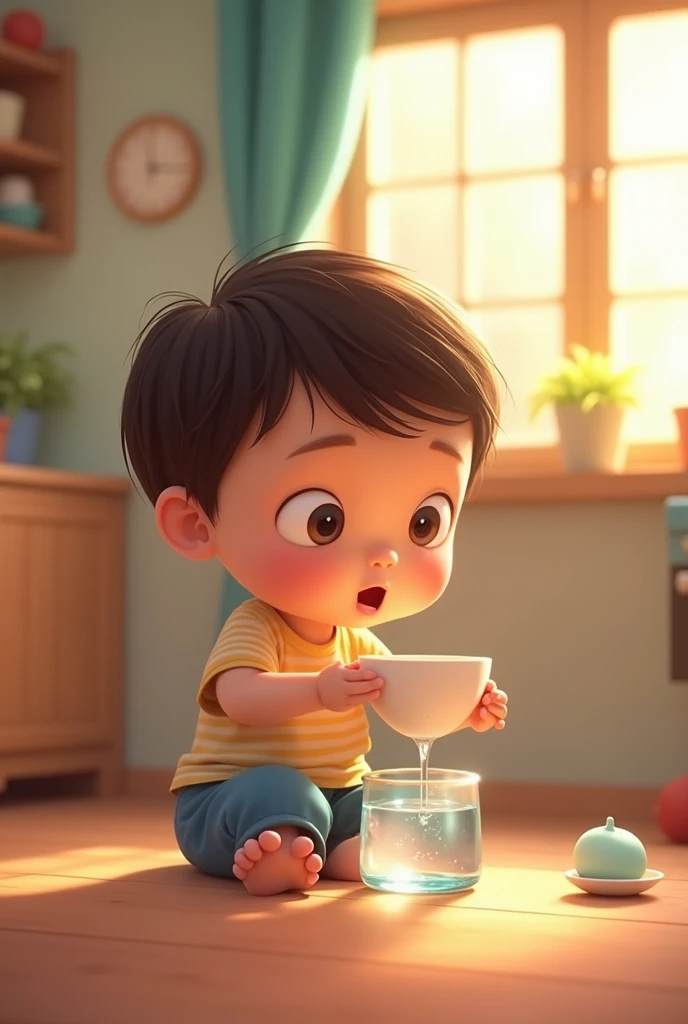 Child taking syrup named throat calm