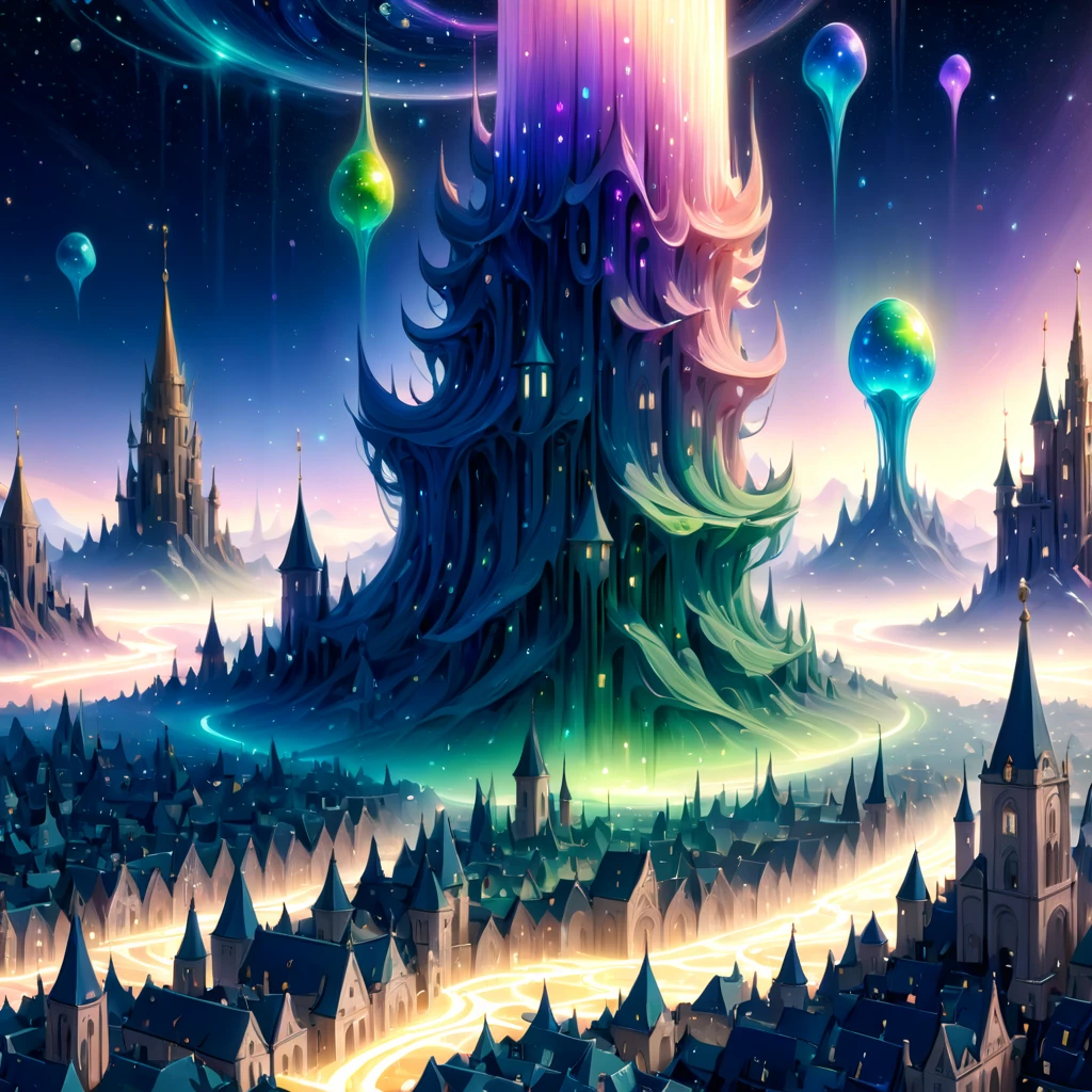 digital painting, Gossamer,solemn fantasy city at the beginning of the universe, by Georg Hilmarsson, 8k, ultra high detail