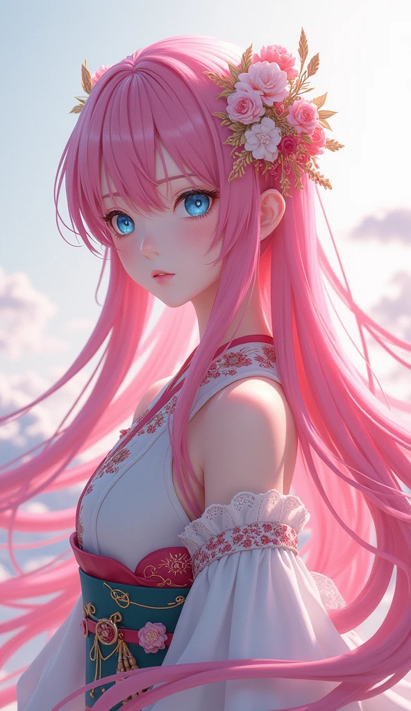 (Highly Detailed CG Unity 8K Wallpaper) (Better Quality) (Better lighting) (an extremely delicate and beautiful) (floating) (beautiful) (Spring atmosphere) (One girl) (Long pink hair), (hair band), (detailed and beautiful blue eyes), ((Very short white dress, pink race underside), (race), ((Lightweight and transparent silk))), (Cherry blossom petals), (butterfly), (Depth of written boundary), (Volumetric Light) Cinema Lighting, chromatic aberration, Sony FEGM, Textured skin, Attention to detail, High resolution, 8k