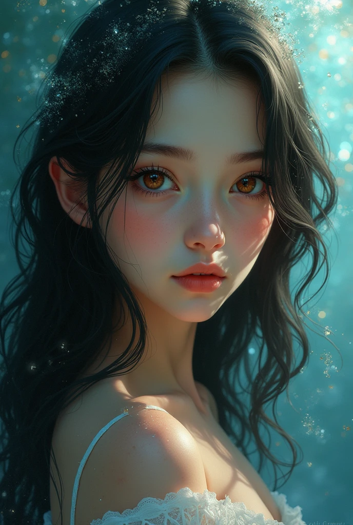 Oil painting style, Portrait of Elizaton as a mermaid , Realistic Shading, fine details. Night setting. Very anime style. Realistic shaded lighting poster by Ilya Kuvshinov katsuhiro, Magalie Villeneuve, art manure, Jeremy Lipkin and Michael Gamache, Rob Rey and Kentar Miura style, Trends at Art Station