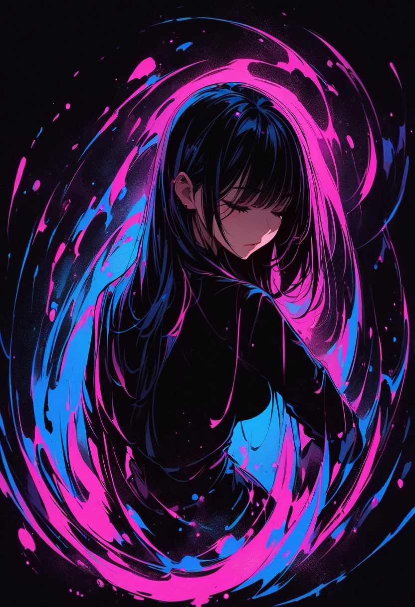 (masterpiece, best quality:1.2), Black Light Art,1 girl, Solitary
