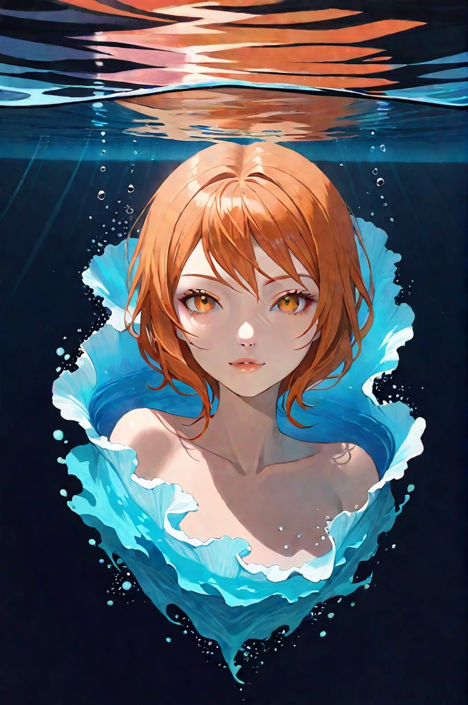 red-haired girl, naked, bathing, beautiful figure, lake, masterpiece, best quality, swimming, good anatomy, two hands, nipples, cute face, best lightning, red eyes, embarrassment, tentacles, bondage, tentacles over body