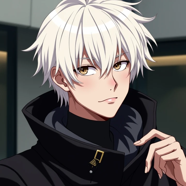 androgynous person,(((1 person))),Yellow Eyes,smile,(((Black and white hair color)))