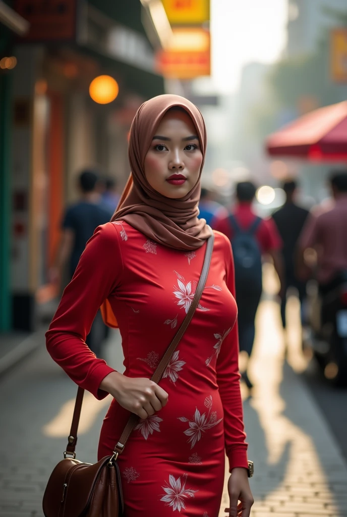 A teen girl malay wearing hijab . Innocent face. Long leg. Wearing full body black latex suit. High quality. High resolution