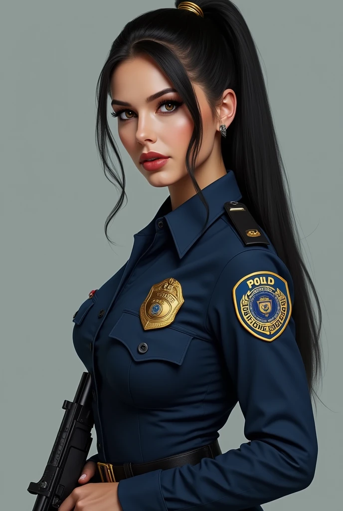 beautiful detailed eyes, beautiful detailed lips, extremely detailed eyes and face, long eyelashes, 1girl, police uniform, sexy uniform, police hat, confident pose, dramatic lighting, high contrast, cinematic, moody, chiaroscuro, dark colors, dramatic shadows