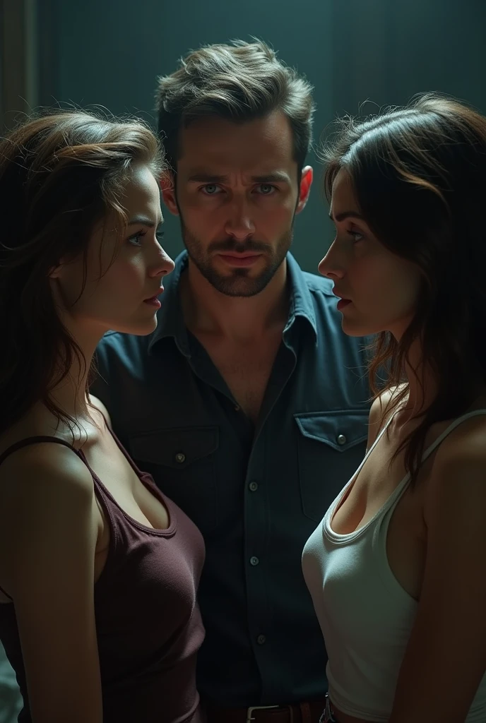 Dans une discothèque ON VOIT 3 personnages ( homme, femme, homme) FRANCK,RACHEL ET BASTIEN dans une boîte de nuit échangistes, Rachel en cuir tire par la cravate FRANCK ET BASTIEN avec un fouet dans l'autre main, Franck musclé lunette , Bastien musclé cheveux électrique, Rachel est métisse des indes sexy, l'iance est TRÈS érotique , ENTRAIN DEGARDER D'AUTRES COUPLE ÉROTIQUE
