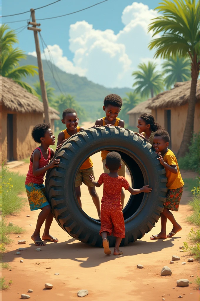 African children next to a car made from plastic bottles