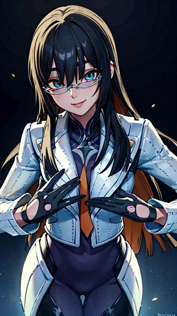 countess Daraku, long hair, glasses, gloves, pants, smile, 
BREAK looking at viewer,
BREAK outdoors,
BREAK (masterpiece:1.2), best quality, high resolution, unity 8k wallpaper, (illustration:0.8), (beautiful detailed eyes:1.6), extremely detailed face, perfect lighting, extremely detailed CG, (perfect hands, perfect anatomy)