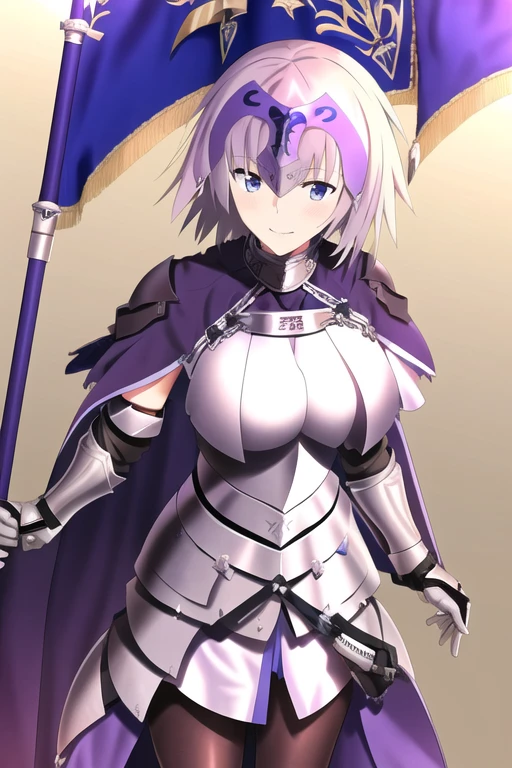 masterpiece, best quality, 1girl, jeanne d'arc (fate), jeanne d'arc (ruler) (fate), armor, armored dress, cape, cloak