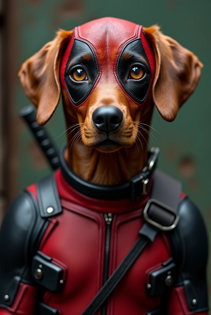 Create a man, using a dog mask made of leather, in red color with black, chibi, 3d style, HD, realistic, ultra high definition, 8k, detailed,
 --no bottomless --quality 1 --aspect 1:1 --auto --s2