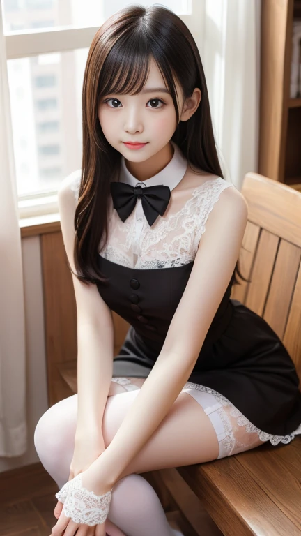 Very beautiful  cute girl、Sexy and very beautiful、Very cute face，extremely beautiful、Strapless lace vest、Knee socks