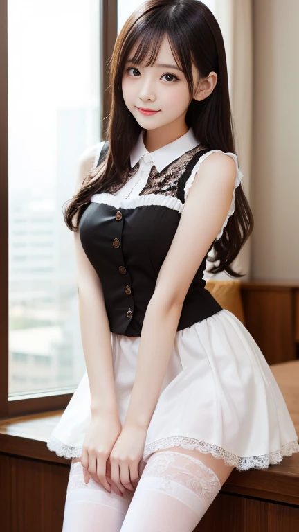 Very beautiful  cute girl、Sexy and very beautiful、Very cute face，extremely beautiful、Strapless lace vest、Knee socks