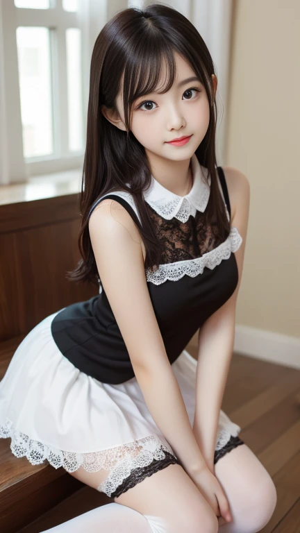 Very beautiful  cute girl、Sexy and very beautiful、Very cute face，extremely beautiful、Strapless lace vest、Knee socks