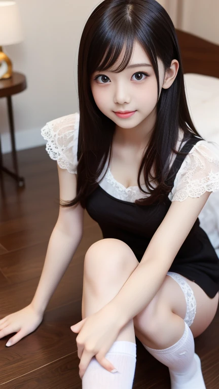 Very beautiful  cute girl、Sexy and very beautiful、Very cute face，extremely beautiful、micro lace 、Knee socks