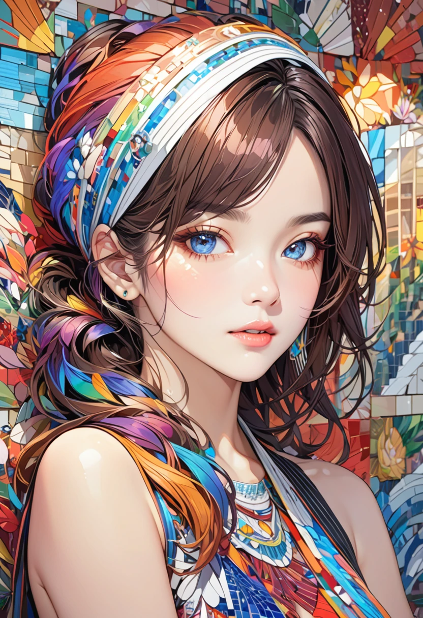 Stunning female portrait made of colorful mosaic murals in high resolution, Winner of numerous awards, masterpiece, High detail, Artwork、