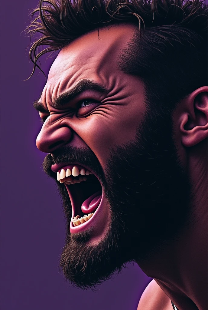 side view of a young man,His mouth opened wide and he shouted loudly in anger...,watercolor,abstract art,greatly exaggerated