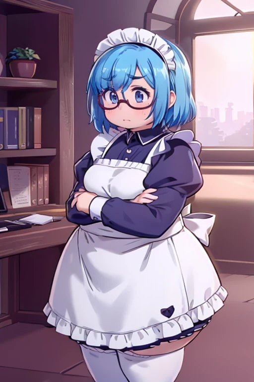 Embarrassed,Embarrassed,Chubby,Short,Thick eyebrows,woman,adult,30th Generation,Abby,aldult,Light clothing,Maid uniform,Servant,Sadness,Glasses