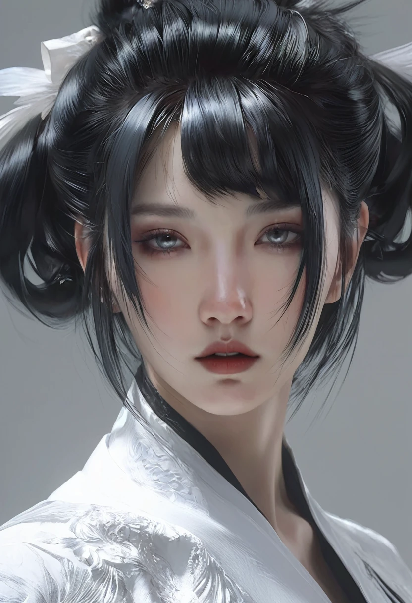 Black hair and white skin woman,Close-up of face， artwork in the style of Gu Weiss, Gu Weiss, Wallop's style, ross tran 和 wlop, Inspired by Wallop, Eve Ventro, In wlop style, wlop 和 ross tran, Pan Chengwei on ArtStation, Best wlop, Wallop |，Huge bust