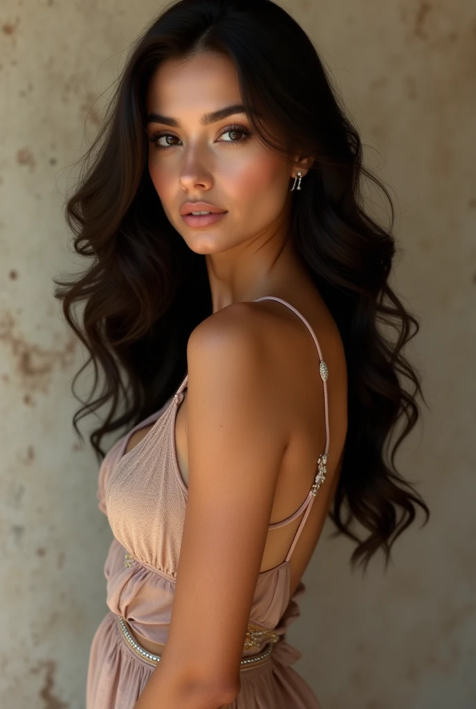 Imagem de uma mulher 20 anos, com o aspecto dos olhos estilo Zendaya, possui cabelos pretos lisos e curtos e com uma franja curta na altura dos olhos, Portuguese Appearance, pensativa