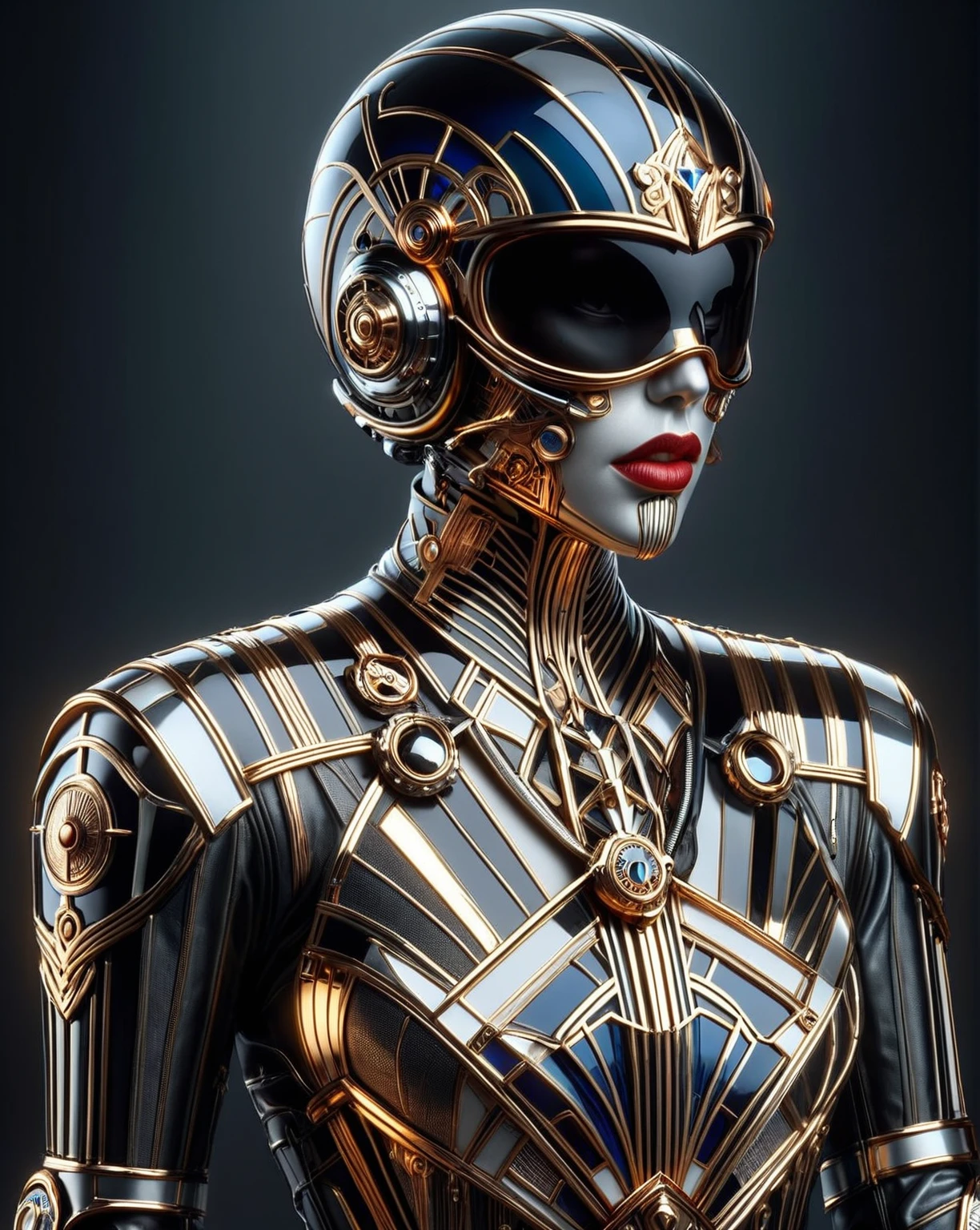 light-weight Shila, Creepy lips, wearing Stunning Motorcycle gear, ais-artdeco, full body turned around, masterpiece 