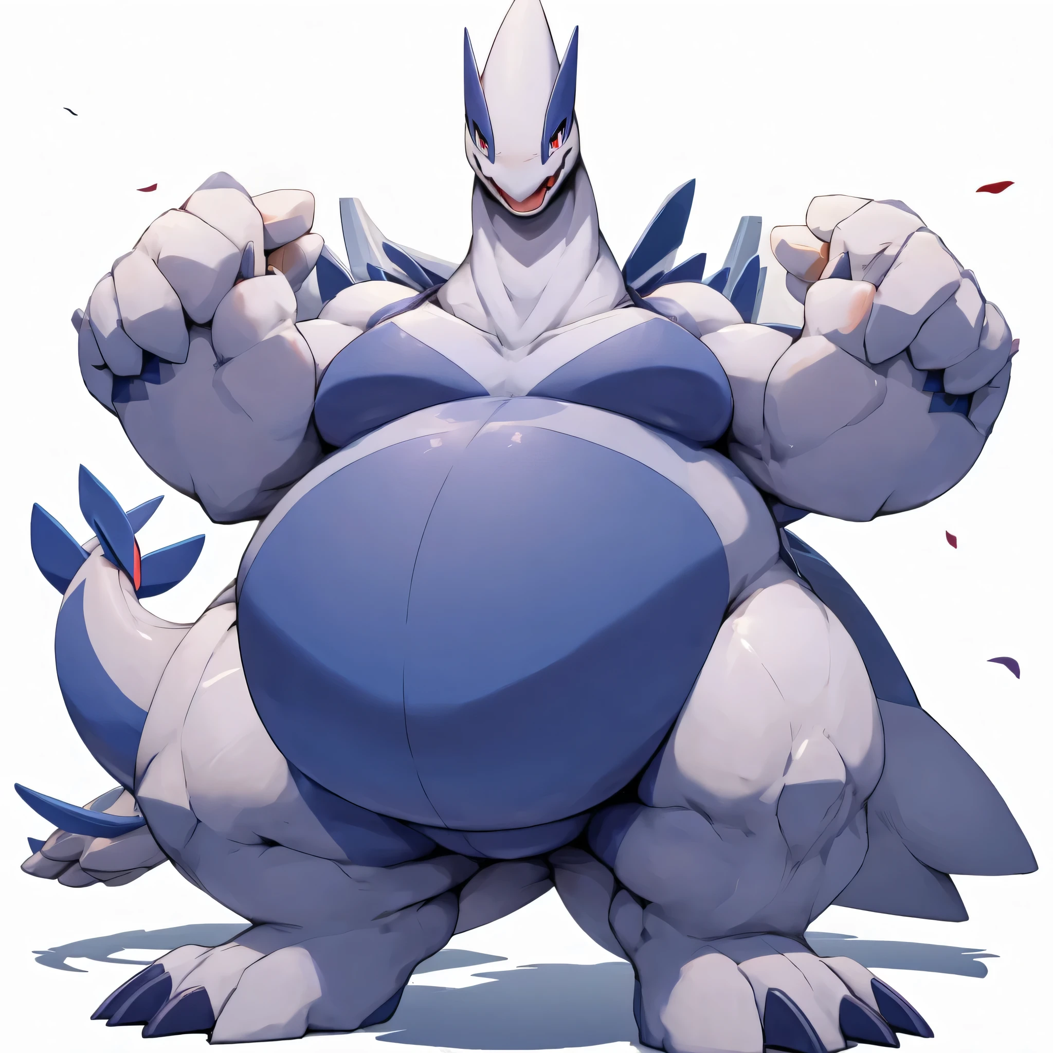 Massive, Solo, Pokemon, Lugia, obese, small face, huge belly, thick arms, belly touches the ground