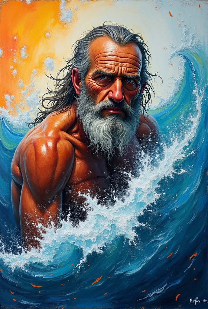 Panoramix, An elder with a long beard and white hair, with a serene face wrinkles, looking producing, body older weak, skinny bones hairy, body naked, his shirt was open to reveal his stomach wrinkles older hairy weak and chest, arms legs neck hands feet skinny old and weak, shy and blushed, Lying in the bath swimming pool,master-piece,4K images,beste-Qualit