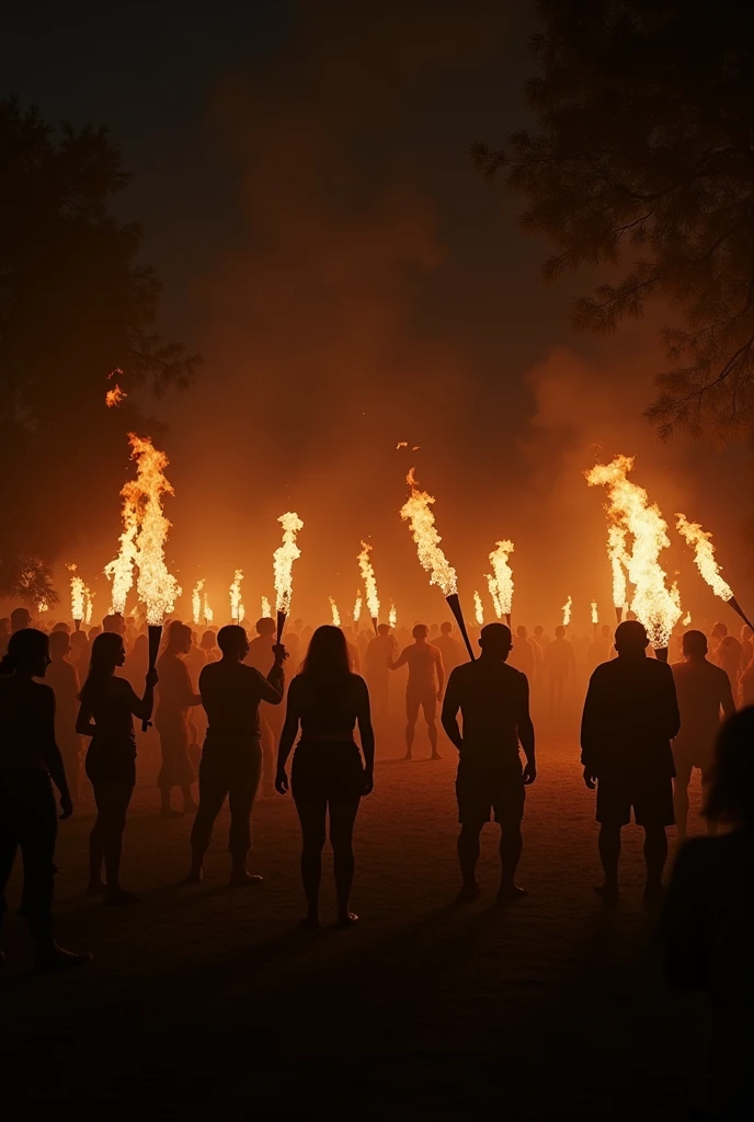 (best quality,highres,masterpiece:1.2),green-skinned,dark-haired drunken goblin women with crazy eyes and a few missing teeth,dressed like trailer trash with tank tops and daisy duke shorts,dancing seductively around a blazing bonfire in the middle of a desolate forest,casting eerie shadows,piercing their wild laughter through the night,while the fire illuminates their chaotic celebration, creating an atmosphere of debauchery and mischief,with smoke billowing and sparks flying in the air,their twisted motions and exaggerated gestures adding to the surreal and unsettling ambiance,as if they were under a spell,while the moonlight filters through the thick canopy above,adding a touch of eerie beauty to the chaotic scene,the goblin women's green skin glowing in the firelight,their movements a dance of primal energy and wildness,arguably both grotesque and strangely captivating.