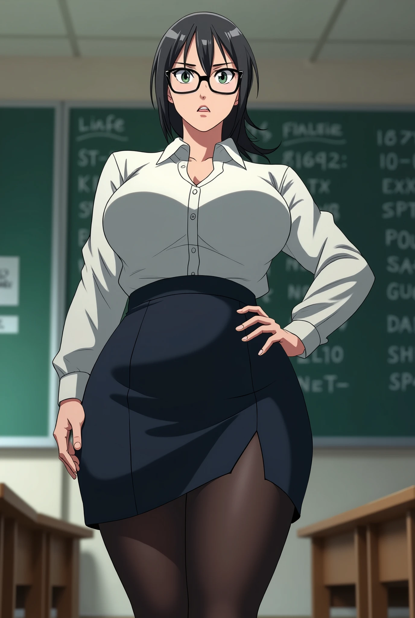 Masterpiece,Solo,1girl,Sarada Uchiha,(Boruto),Big Breasts,Pussy,Perfect Body,Sexy Body Hot,High Quality,High Resolution,Photograph 16K,Ultra Detailed,Short Hair,Glasses,Beautiful,Beautiful Girl,Nude,Classroom