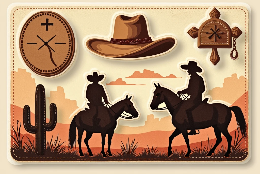 a horseshoe and inside two ranch hats and a horse drawing