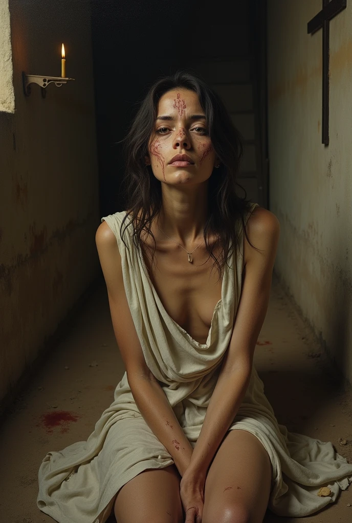 Horrifying dead women in coffin ,made of diamonds, studio light, dark background, photography