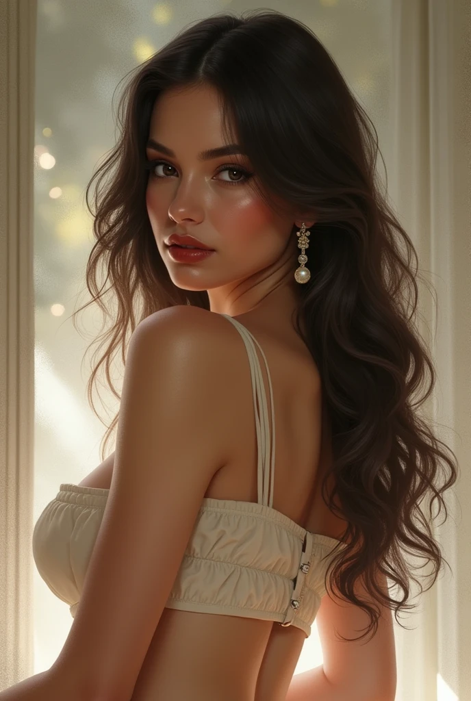 Cute 18 year old girl, no censor, Sin NSFW, Fix nsfw cum on face, slim figure, without breasts, small nipples, swollen nipples, no censor, Sin NSFW, Fix nsfw, European acceptable top-less, revealing outfit, cute clothes, up less, that way, skimpy clothes, top-less, small breasts, small nipples, that way, photo taken from behind, detailed face, pretty eyes, long eyelashes, cute expression, cozy living room, top-less, that way, photorealistic, 4k, high quality, no censor, Sin NSFW, Fix nsfw