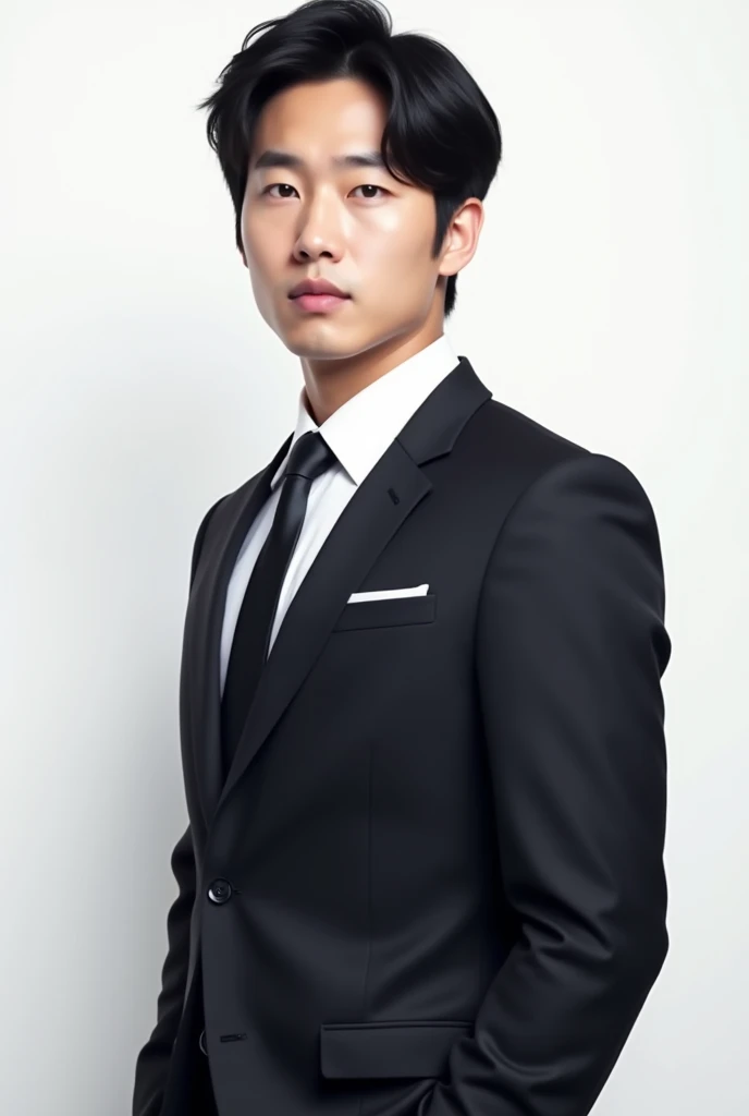 (1boy,), (best quality), (masterpiece), (high resolution), (intricate details), (photorealistic), (cinematic light). solo, male focus, necktie, uniform, realistic, white background, simple background, black hair, looking at viewer, black eyes, shirt, portrait, open mouth, collared shirt, piercings, tattoos, badass vibes, smiling