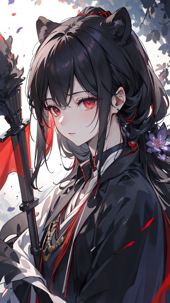 Girl with red cloud motif,Pitch black background,Cyber Design Kimono