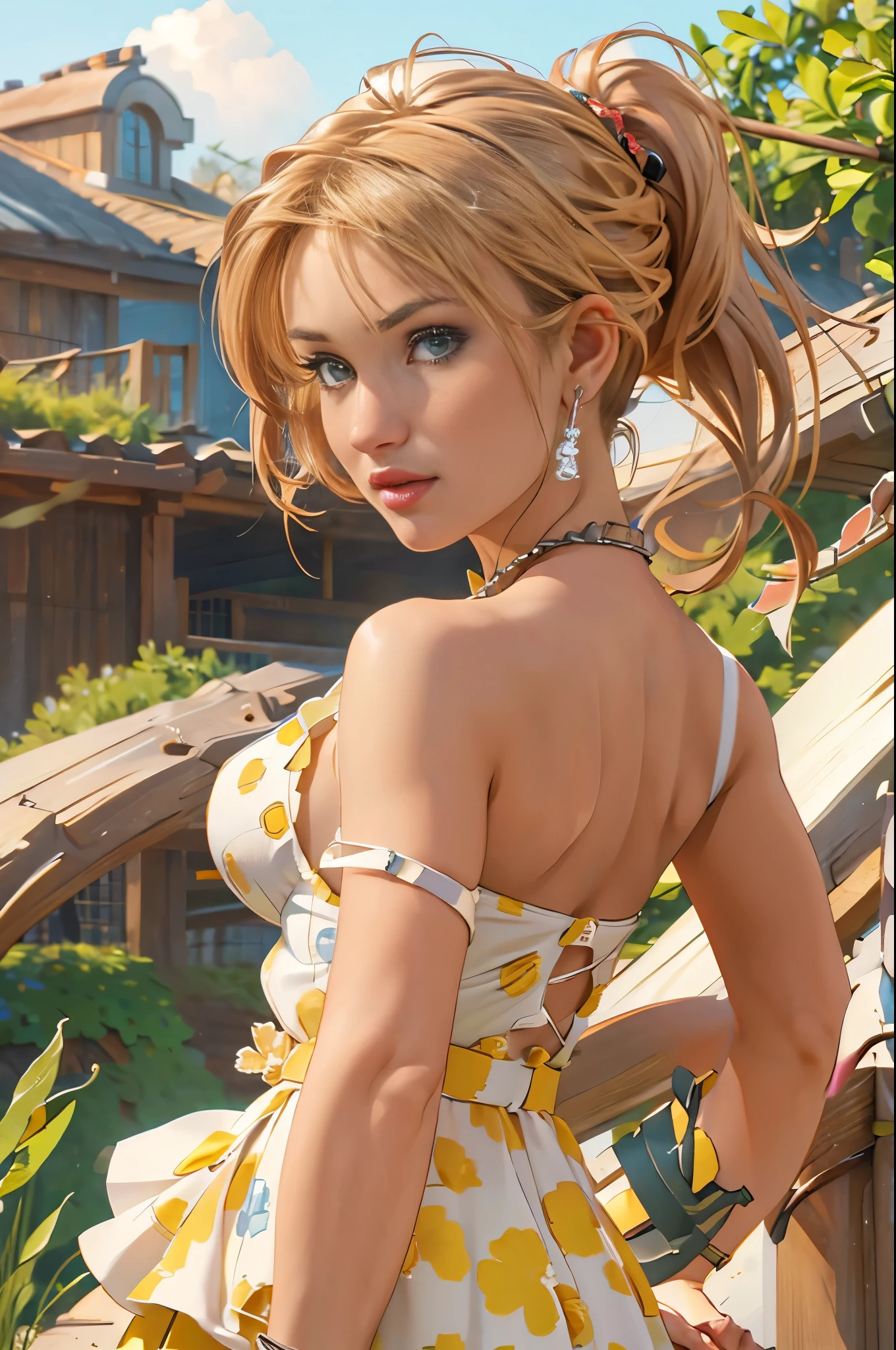 photorealistic,realistic, solo, photorealistic, best quality, ultra high res, 1girl,, , blonde hair in a ponytail, wearing a yellow sundress, breeze blowing through the grass,, , 1girl,, beautiful, masterpiece, best quality, extremely detailed face, perfect lighting, 1girl, solo,, , best quality, ultra high res, renatadaninsky 