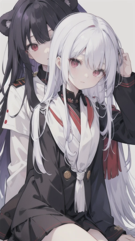 (((1girl,1boy,sex from behind, imminent vaginal ))),Nsfw,sex,,(((chain binding over clothes:1.5))),(arms behind return:1.3),(regretful expression),restrained things,kneeling ,restrained by chains, tightly shackled and confined ,a lot of Blood Stain On Shirt,NSFW,Bedroom,on the bed,whole body,Pursena,A girl named Pursena, Mushoku Tensei, dressed,red bow tie,white jacket,open jacket,long sleeve,,white shirt,high waist skirt,collared shirt, very long hair, gray hair,long fox tail,fox ears, long sleeve,red skirt, brown loafers, (black pantyhose), blazer, (White blazer:1.5), belt bag,black corset,white lace panties,looking at the viewer,dressed,