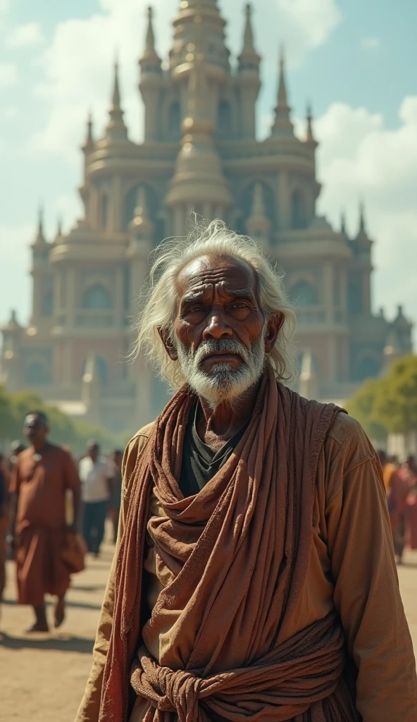  old boy with ram mandir background 
