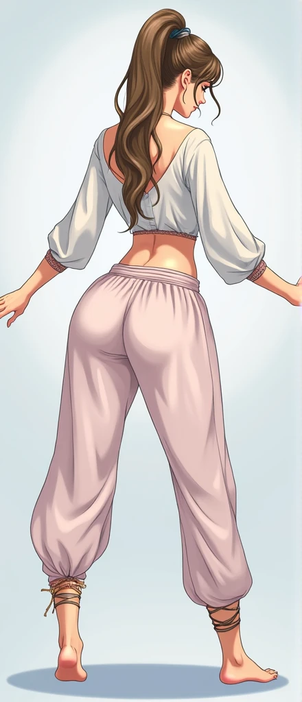 ((masterpiece, best quality)), ((((perfect anatomy)))), ((35 year old)), (((Curvy))), ((Latina with long black hair)), in ((purple sweater)), ((white cotton panties)), purple lipstick, heavy eyeliner, standing in front of a gradient screen, (((photo realistic)))