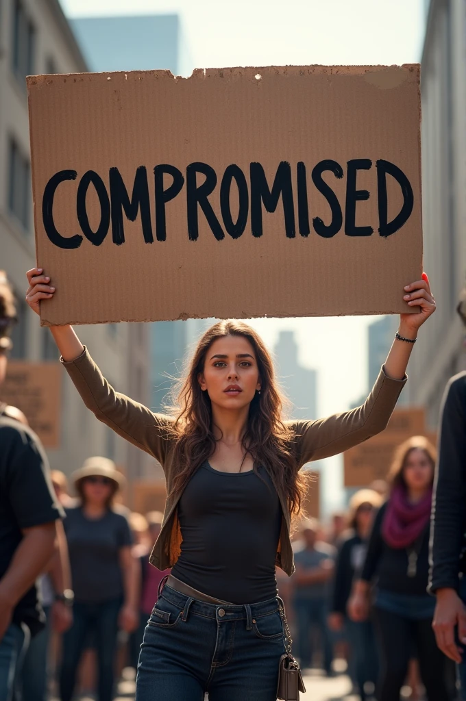 A Pregnant woman crying and yelling and holding a poster that says Me Painim Khemmy