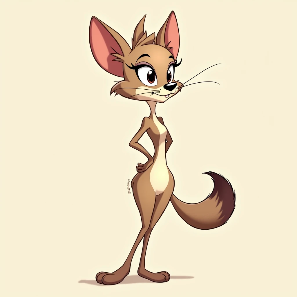 Sally Sally acorn, fur,btpt-fc, wearing black swimming shorts, doing a sitting pin up pose, has thick thighs, high quality, crisp, 