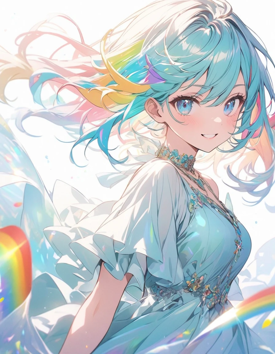 （Pink Fashion T-shirt：1.9），(Colorful hair: 1.8), (all the colours of the rainbow: 1.8),(((((vertical painting：1.6))), （painting：1.6），front, comics, illustrations, paintings, large eyes, crystal clear eyes,（ rainbow color gradient high ponytail：1.7）, exquisite makeup, closed mouth,(Small Fresh: 1.5),(Wipe Chest: 1.6) ，long eyelashes, white off shoulder T-shirt,  White Shoulder Shirt，looking at the audience, large watery eyes, (rainbow colored hair：1.6), color splash, （solo：1.8）, color splash, color explosion, thick paint style, messy lines, ((shining))，(colorful), (colorful), (colorful), colorful, Thick Paint Style, (Splash) (Color Splash), Vertical Painting, Upper Body, Paint Splash, Acrylic Pigment, Gradient, Paint, Highest Image Quality, Highest Quality, Masterpiece, Solo, Depth of Field, Face Paint,  colorful clothes, (Elegant: 1.2), gorgeous,long hair, wind, (Elegant: 1.3), (Petals: 1.4)，(((masterpiece))),(((best quality))),((ultra-detailed)),(illustration),(dynamic angle),((floating)),(paint),((disheveled hair)),(solo),(1girl) , (((detailed anima face))),((beautiful detailed face)),collar,bare shoulders,white hair, ((colorful hair)),((streaked hair)),beautiful detailed eyes,(Gradient color eyes),(((colorful eyes))),(((colorful background))),(((high saturation))),(((surrounded by colorful splashes))),