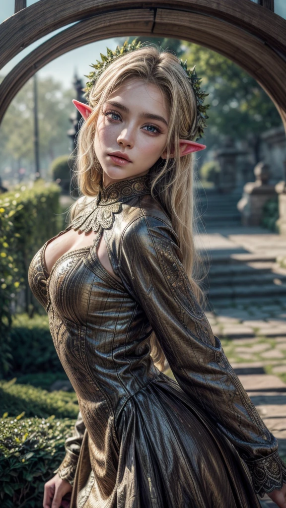(masterpiece), (top-quality), the sunset, natural soft light, ,(actual:1.5), 1个Giant Breast Girl, Long blond hair fluttering in the wind, kinetic, looking at viewert, Eye contact, Stunningly beautiful 20 year old elf girl plays fantasy druid, Deep V-neck robe, dynamicposes, actionpose, Detailed fantasy forest in the background, Winters, yuki, Fall_yuki, natural soft light, Chopping, choker necklace,cleavage athletic body, mediuml breasts, The upper part of the body, 中景 the scene is, tmasterpiece, Detailed pubic hair, mature, vivd colour, high saturated, Stunningly beautiful girl, dark strong blue eye, Blonde hair, pointy ears, the elf, Obsessed_big breasts beautiful, Precise hands, moaning, with her mouth open, Clear eyes, shinning eyes,, ultraclear, Highest high resolution, soft lightning