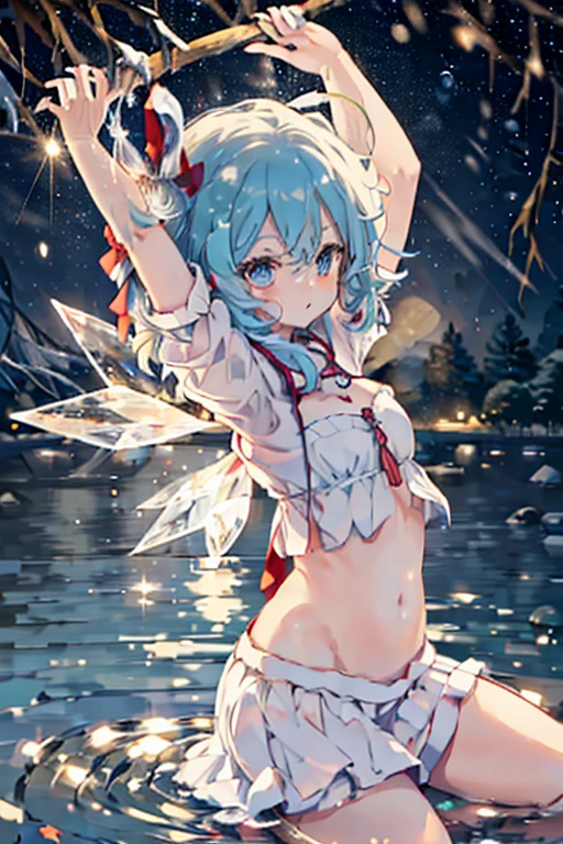 Cirno dancing on a quiet lake at Christmas　White Christmas　quiet night lake　Powdery snow falls　Christmas tree　Christmas Cake　illumination　Meteor Shower　　My breasts are small　Clothes are default