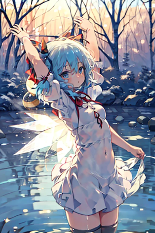 Cirno dancing on a quiet lake at Christmas　White Christmas　quiet night lake　Powdery snow falls　Christmas tree　Christmas Cake　illumination　Meteor Shower　　My breasts are small　Clothes are default